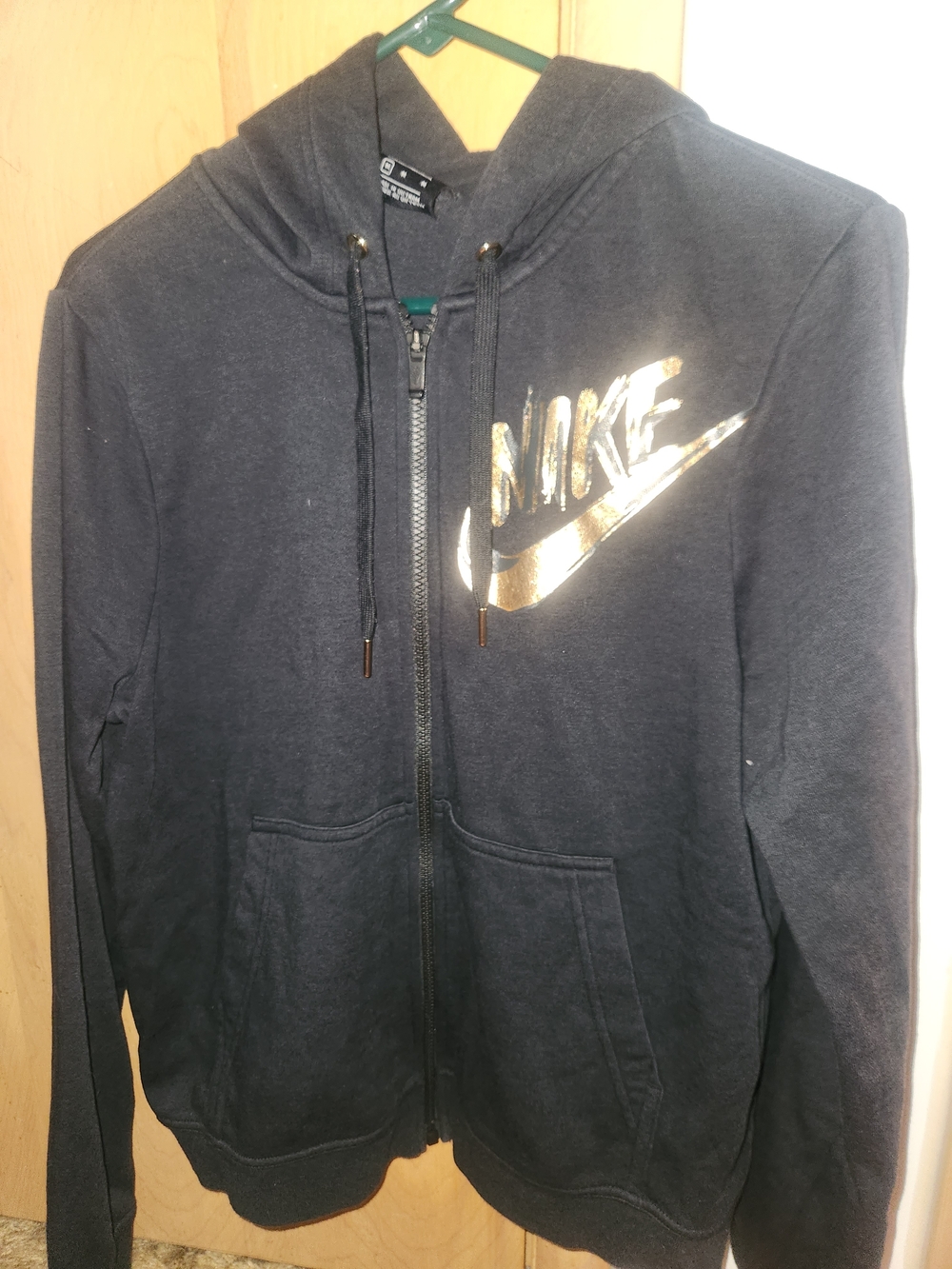 Nike Black Zip Hoodie with Gold Logo